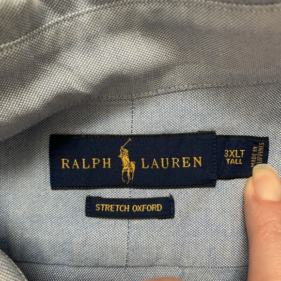 Ralph Lauren Shirt Mens 3XLT Blue Knit Oxford Long Sleeve Button Down Flesh Pony - Picture 4 of 9
